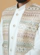 Stylish Cream Thread Embroidered Nehru Jacket Set